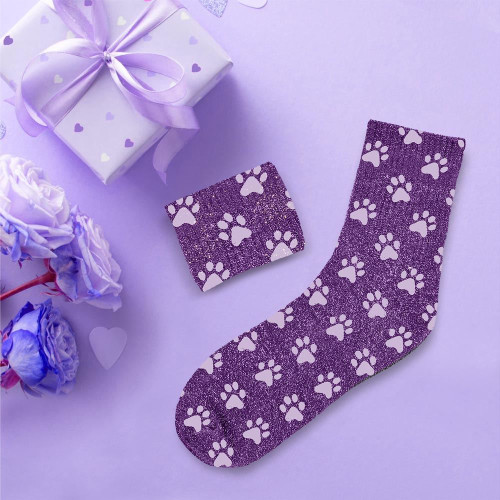 chaussettes courtes violettes paillettes chat