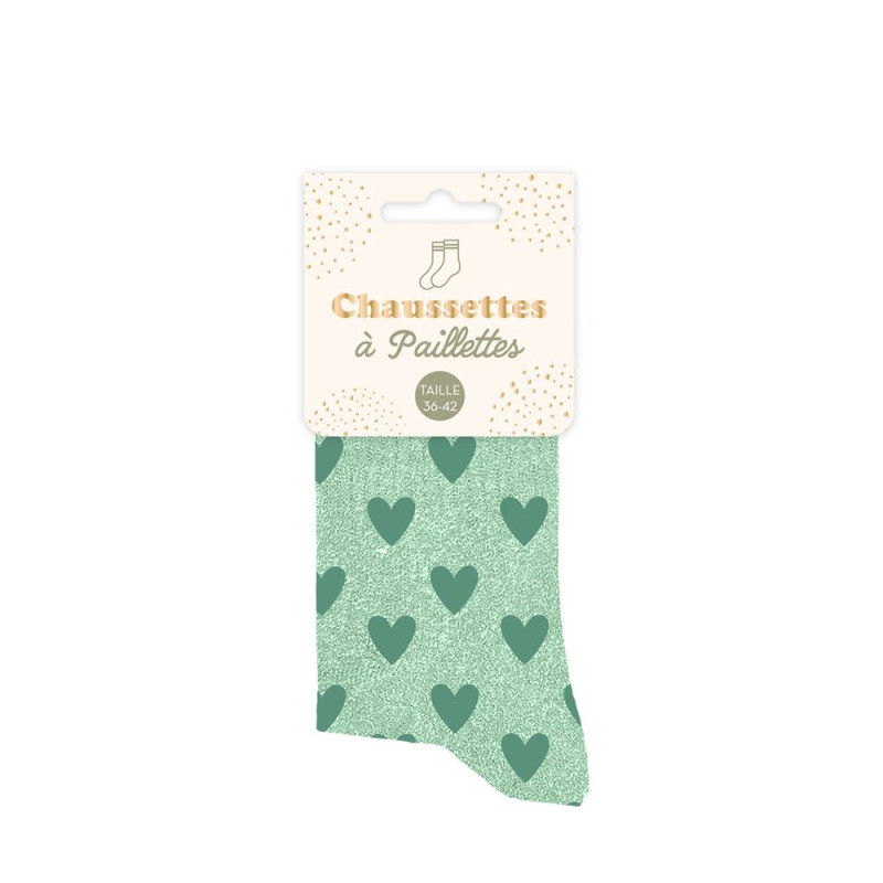 Chaussettes courtes menthe paillettes "coeur"