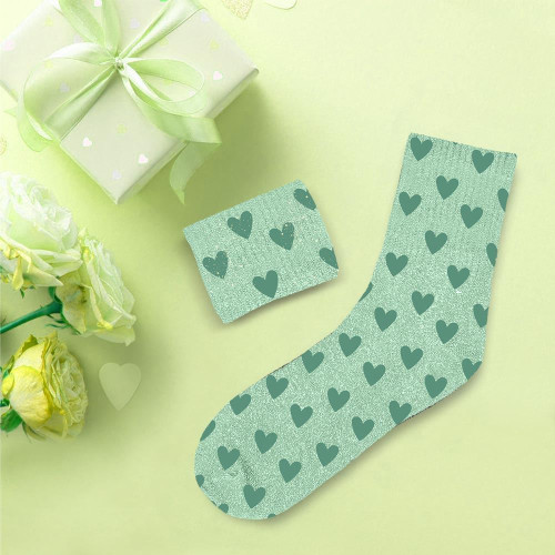 Chaussettes courtes menthe paillettes "coeur"