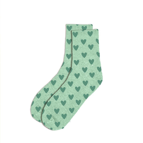 Chaussettes courtes menthe paillettes "coeur"