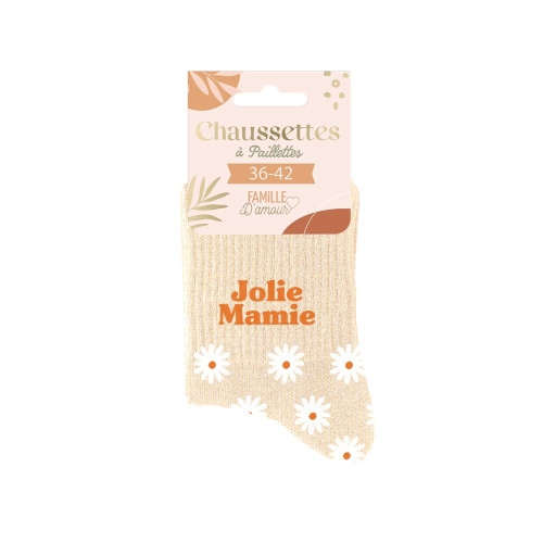 chaussettes beiges paillettes jolie mamie