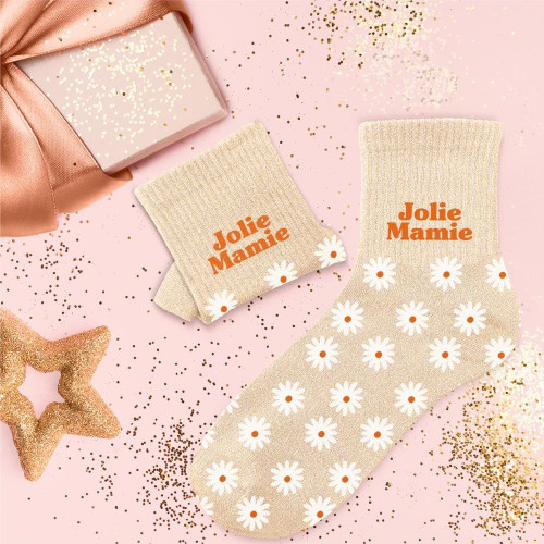 chaussettes beiges paillettes jolie mamie