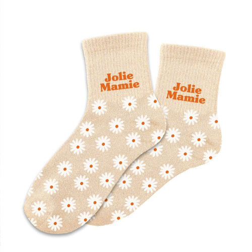 chaussettes beiges paillettes jolie mamie