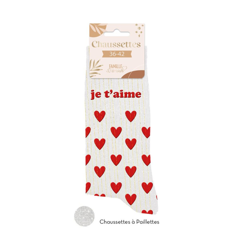 chaussettes paillettes beiges je t'aime