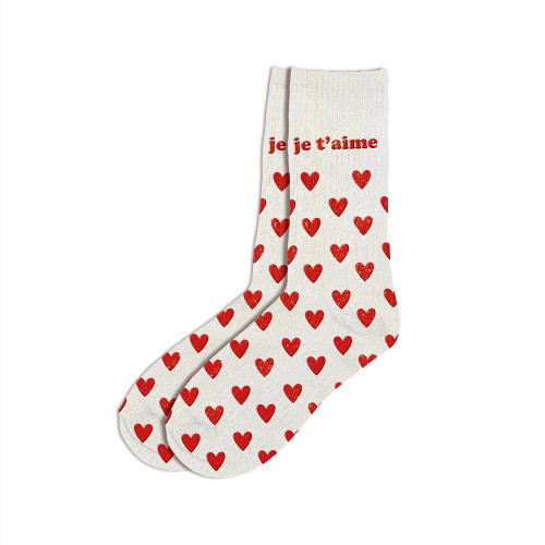 chaussettes paillettes beiges je t'aime