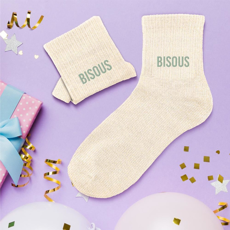 chaussettes beiges paillettes bisous mycrazystuff.com