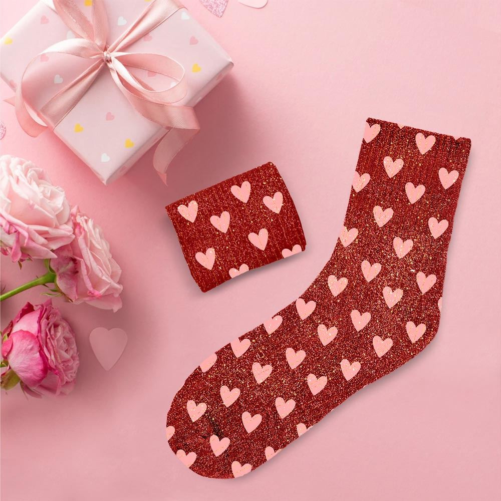 chaussettes courtes rouges paillettes coeur mycrazystuff.com