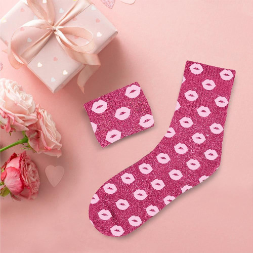 chaussettes courtes paillettes rose bouche mycrazystuff.com