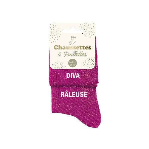 Chaussettes roses duo paillettes "diva raleuse"