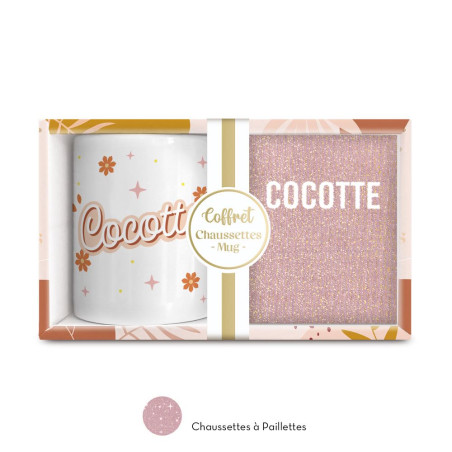 coffret mug chaussettes paillettes rose cocotte mycrazystuff.com