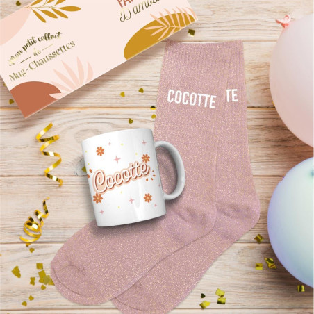 coffret mug chaussettes paillettes rose cocotte mycrazystuff.com