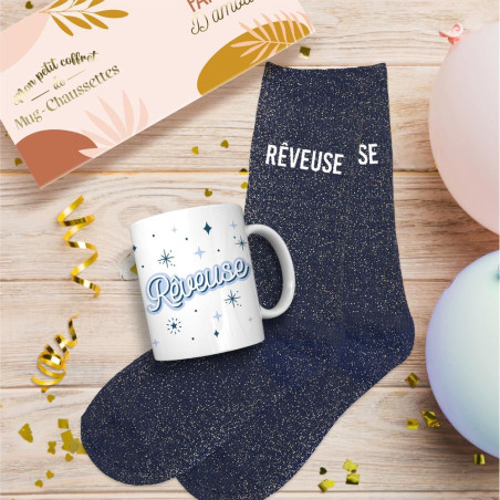 coffret mug chaussettes bleues paillettes rêveuse mycraztsuff.com