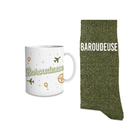 Coffret mug chaussettes vertes paillettes baroudeuse mycrazystuff.com