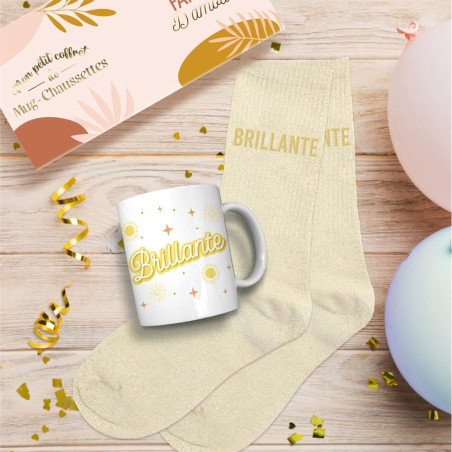 coffret mug chaussettes beiges paillettes brillante mycrazystuff.com