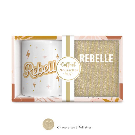 coffret mug chaussettes beiges paillettes rebelle mycrazystuff.com