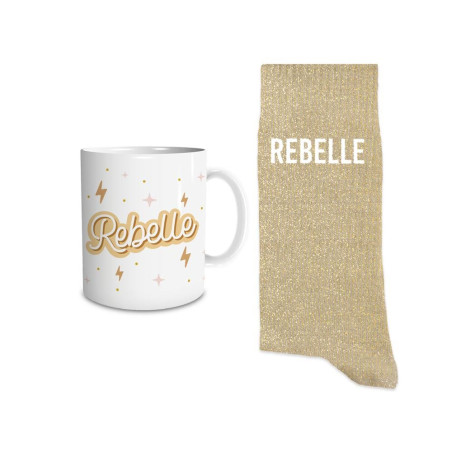 coffret mug chaussettes beiges paillettes rebelle mycrazystuff.com