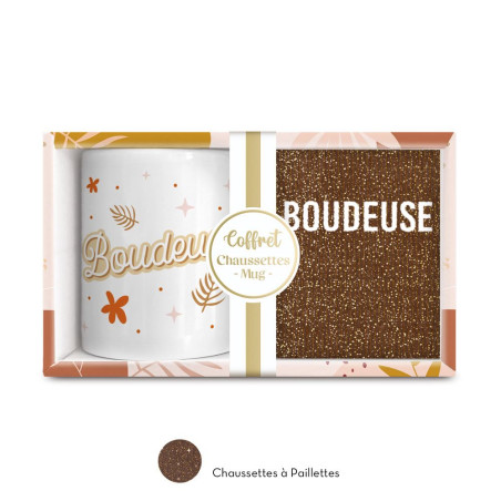 coffret mug chaussettes marrons paillettes boudeuse mycrazystuff.com