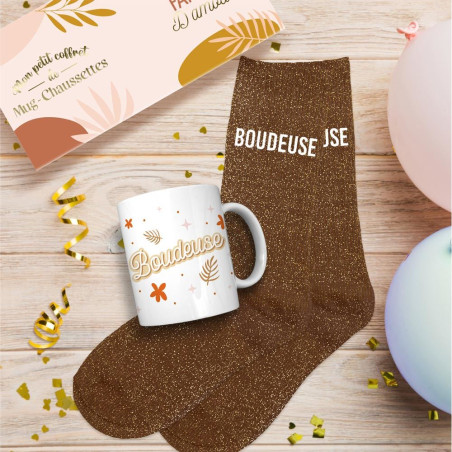 coffret mug chaussettes marrons paillettes boudeuse mycrazystuff.com