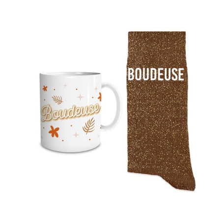 coffret mug chaussettes marrons paillettes boudeuse mycrazystuff.com