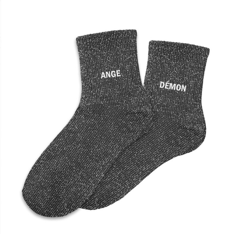 Chaussettes duo noires paillettes "Ange Démon"