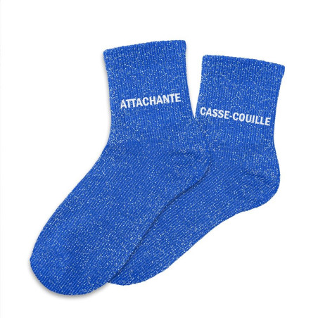 chaussettes duo bleues paillettes attachante casse couille mycrazystuff.com