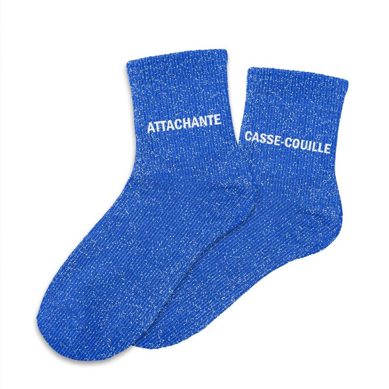 chaussettes duo bleues paillettes attachante casse couille mycrazystuff.com