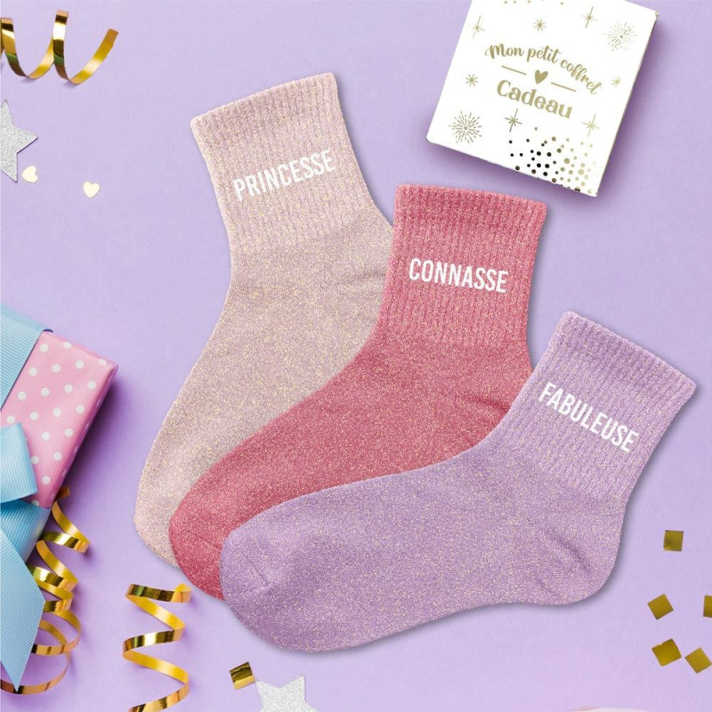 lot 3 paires de chaussettes paillettes princesse connasse fabuleuse mycrazystuff.com
