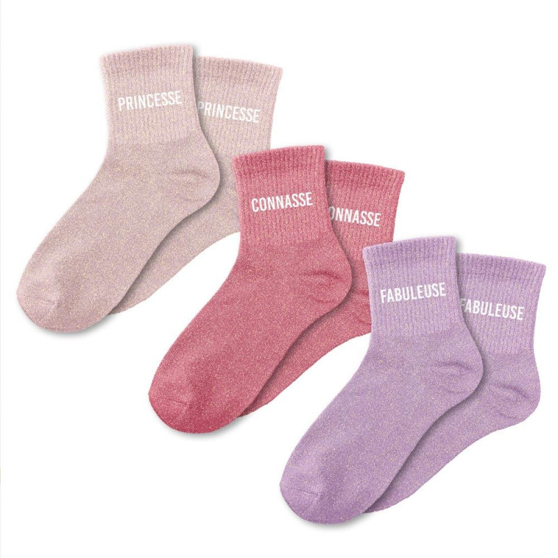 lot 3 paires de chaussettes paillettes princesse connasse fabuleuse mycrazystuff.com