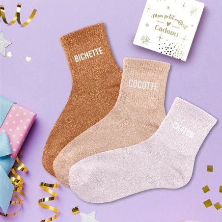 lot de 3 paires de chaussettes paillettes bichette cocotte chaton mycrazystuff.com