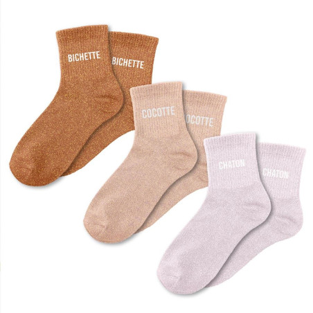 lot de 3 paires de chaussettes paillettes bichette cocotte chaton mycrazystuff.com