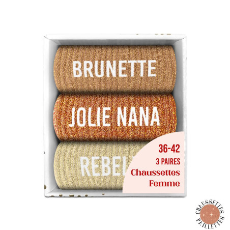 lot 3 paires de chaussettes paillettes brunette jolie nana rebelle mycrazystuff.com