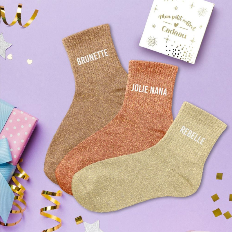lot 3 paires de chaussettes paillettes brunette jolie nana rebelle mycrazystuff.com