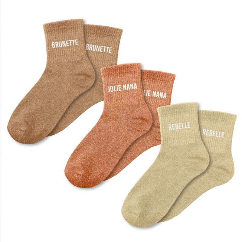 lot 3 paires de chaussettes paillettes brunette jolie nana rebelle mycrazystuff.com