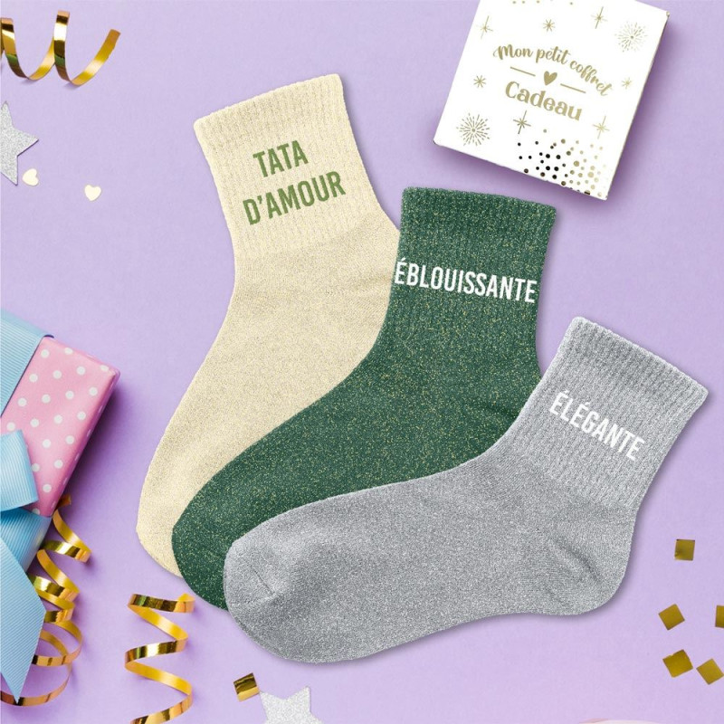 lot 3 paires de chaussettes paillettes tata d'amour éblouissante élégante mycrazystuff.com