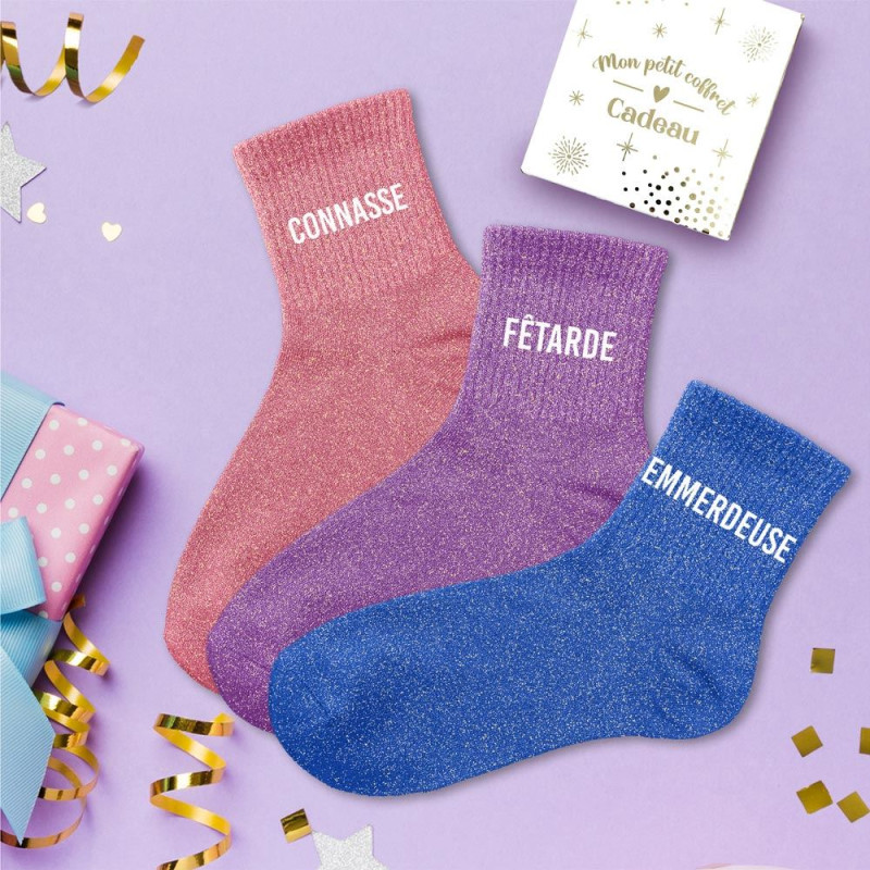 lot 3 paires de chaussettes paillettes connasse retarde emmerdeuse mycrazystuff.com