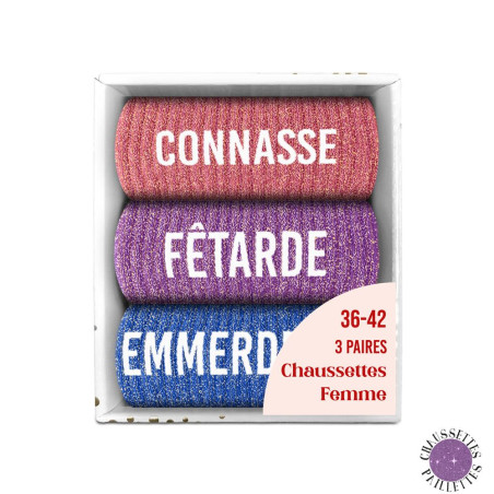 lot 3 paires de chaussettes paillettes connasse retarde emmerdeuse mycrazystuff.com