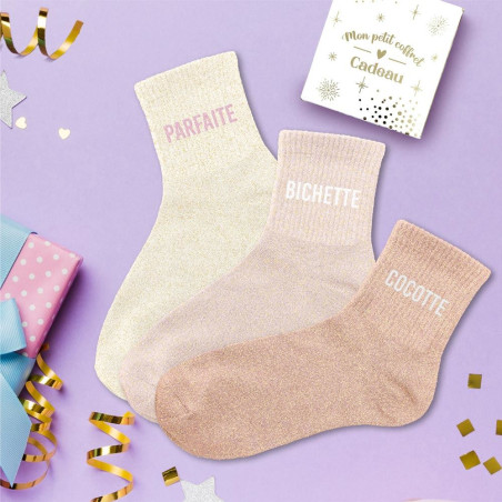 lot de 3 paires de chaussettes paillettes parfaite bichette cocotte mycrazystuff.com