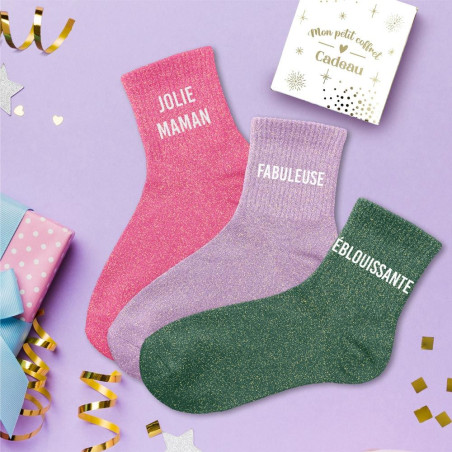 lot de 3 paires de chaussettes paillettes jolie maman fabuleuse éblouissante mycrazystuff.com