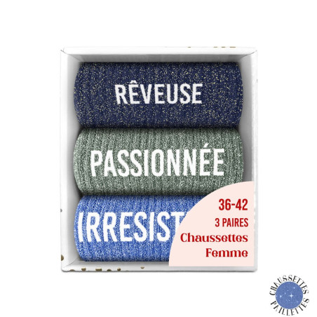lot de 3 paires de chaussettes paillettes rêveuses passionnée irrestible mycrazystuff.com