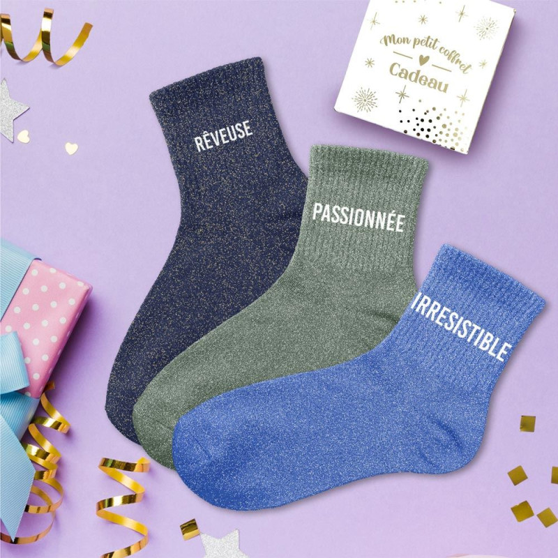 lot de 3 paires de chaussettes paillettes rêveuses passionnée irrestible mycrazystuff.com