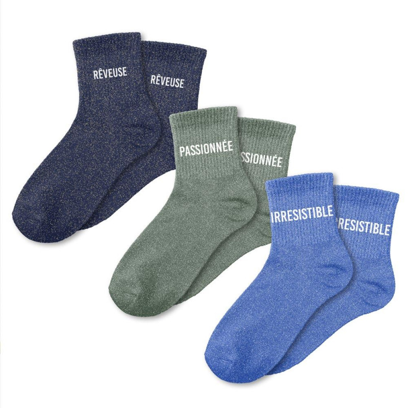 lot de 3 paires de chaussettes paillettes rêveuses passionnée irrestible mycrazystuff.com