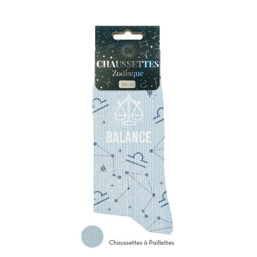 Chaussettes paillettes bleues zodiaque signe astrologique balance mycrazystuff.com