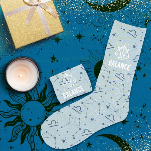 Chaussettes paillettes bleues zodiaque signe astrologique balance mycrazystuff.com