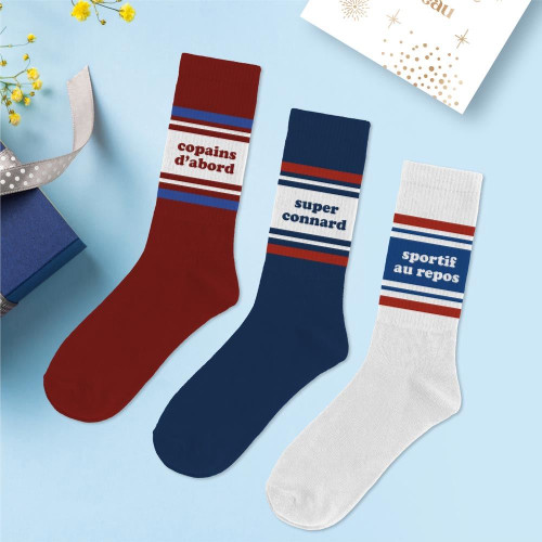 lot 3 paires de chaussettes sport homme copains d'abord super connard sportif au repos mycrazystuff.com