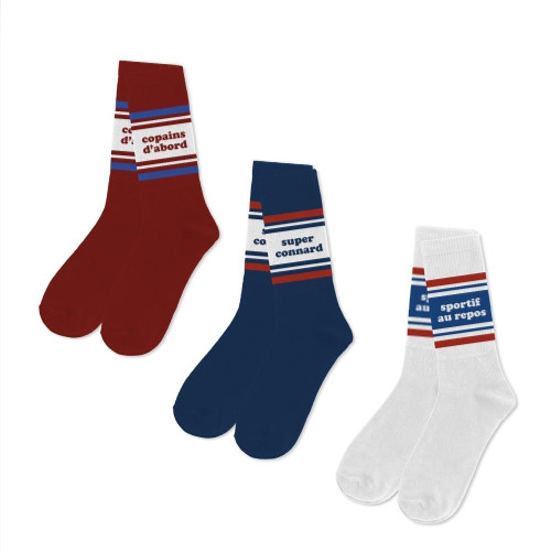 lot 3 paires de chaussettes sport homme copains d'abord super connard sportif au repos mycrazystuff.com