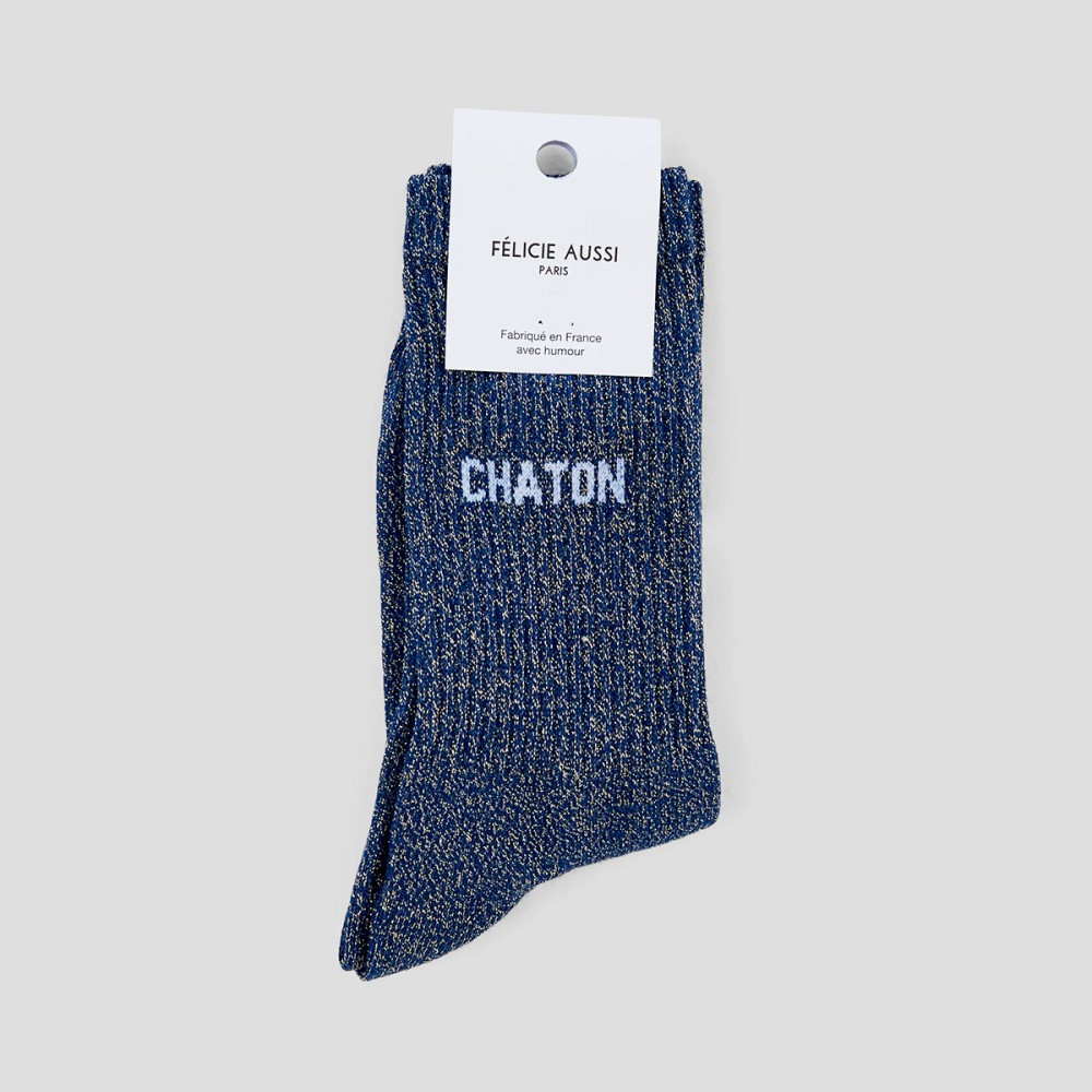 chaussettes bleues chaton à paillettes Felicie aussi mycrazystuff.com