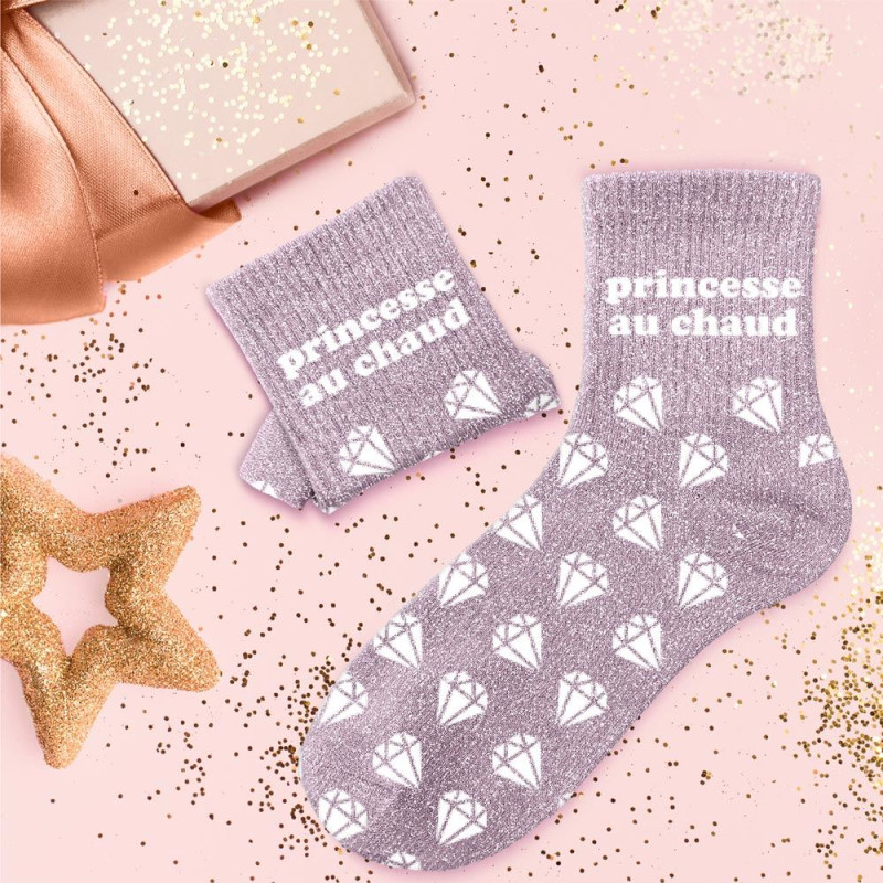 Chaussettes paillettes roses princesse au chaud