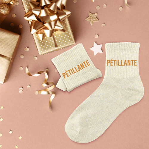 chaussettes paillettes beiges petillante Mycrazystuff.com