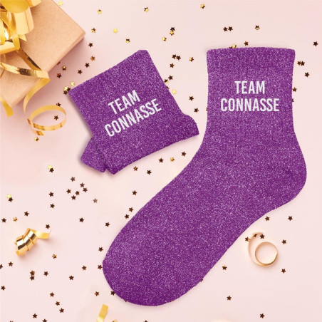 chaussettes paillettes violettes team connasse mycrazystuff.com