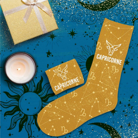 chaussettes zodiaques paillettes jaunes capricorne mycrazystuff.com